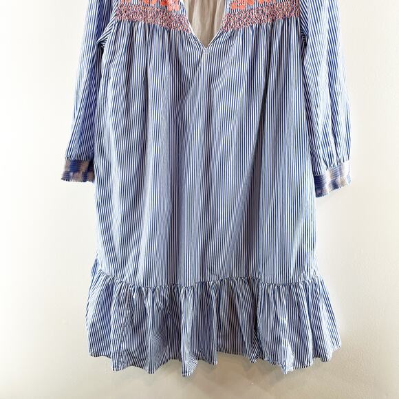 J. Crew Leda Popover Embroidered Striped 3/4 Sleeve Cotton Mini Dress Blue Small - Picture 9 of 9